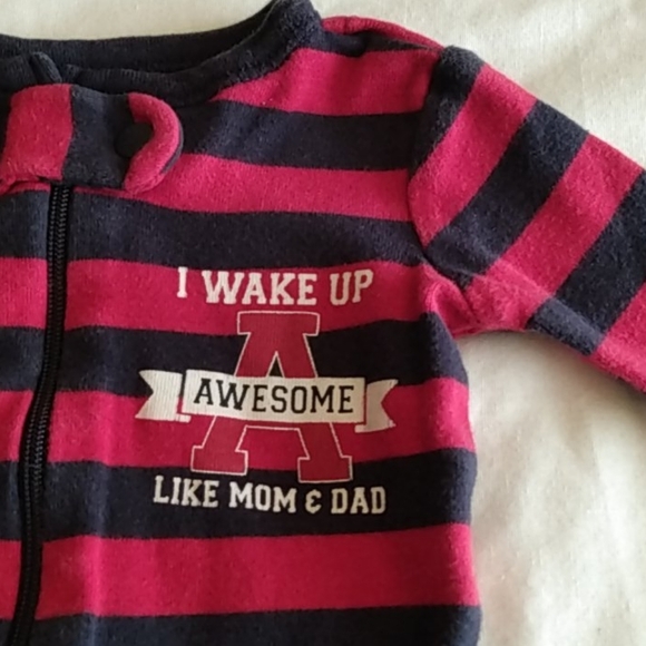 Baby Boys 0–3M Red Navy Striped Footed Pajamas - Picture 1 of 7